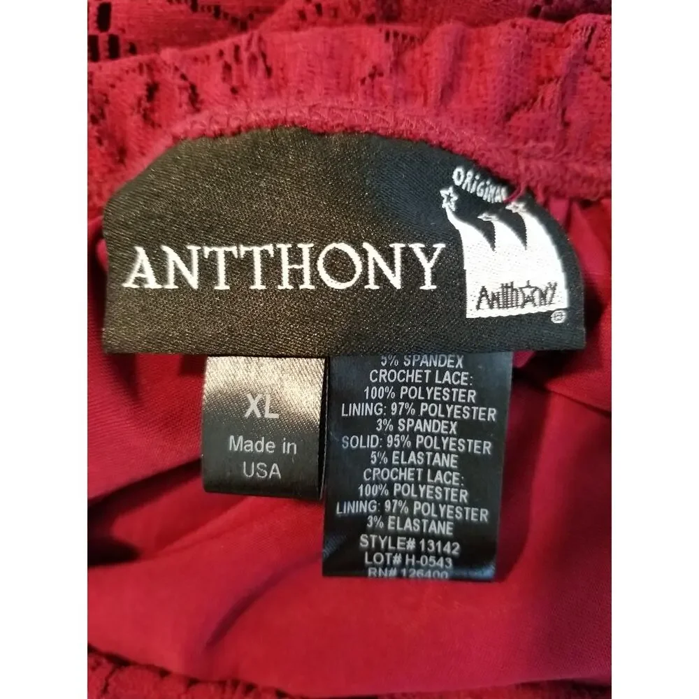 Antthony Original 2 Piece Set Skirt Long Sleeve Stretch Knit Top Red Size XL
